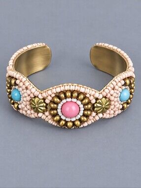 3/$30 VTG NOI Pink Beaded Boho Cuff Bracelet